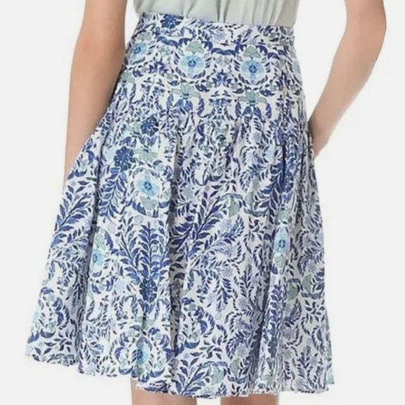 Tory Burch Skirt Kyra Linen and Silk Blend Skirt Blue Floral - Picture 2 of 8